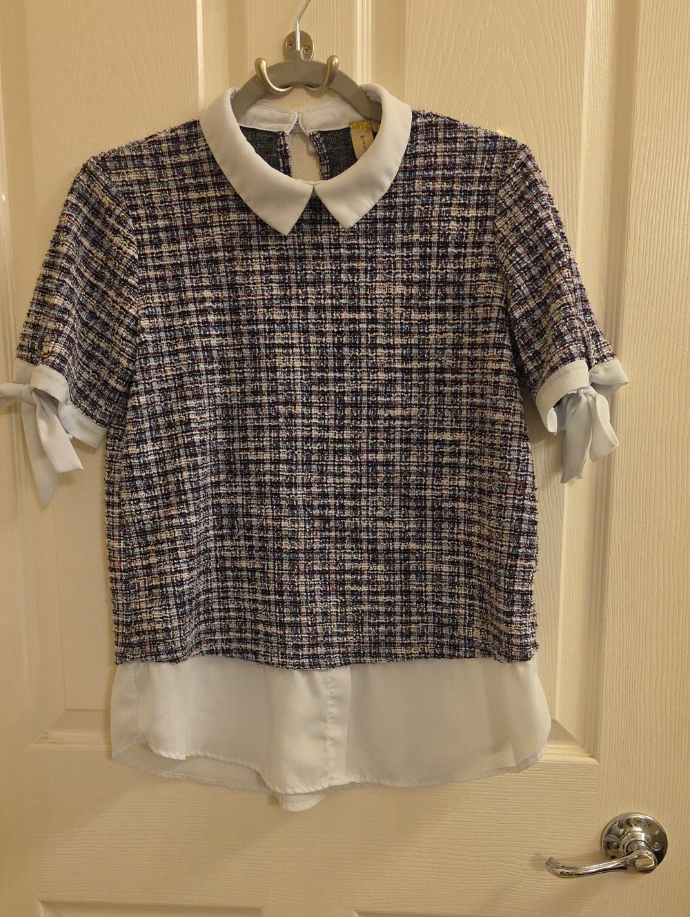MISIA Tweed Bouclé Layered Blouse Peter Pan Collar Top